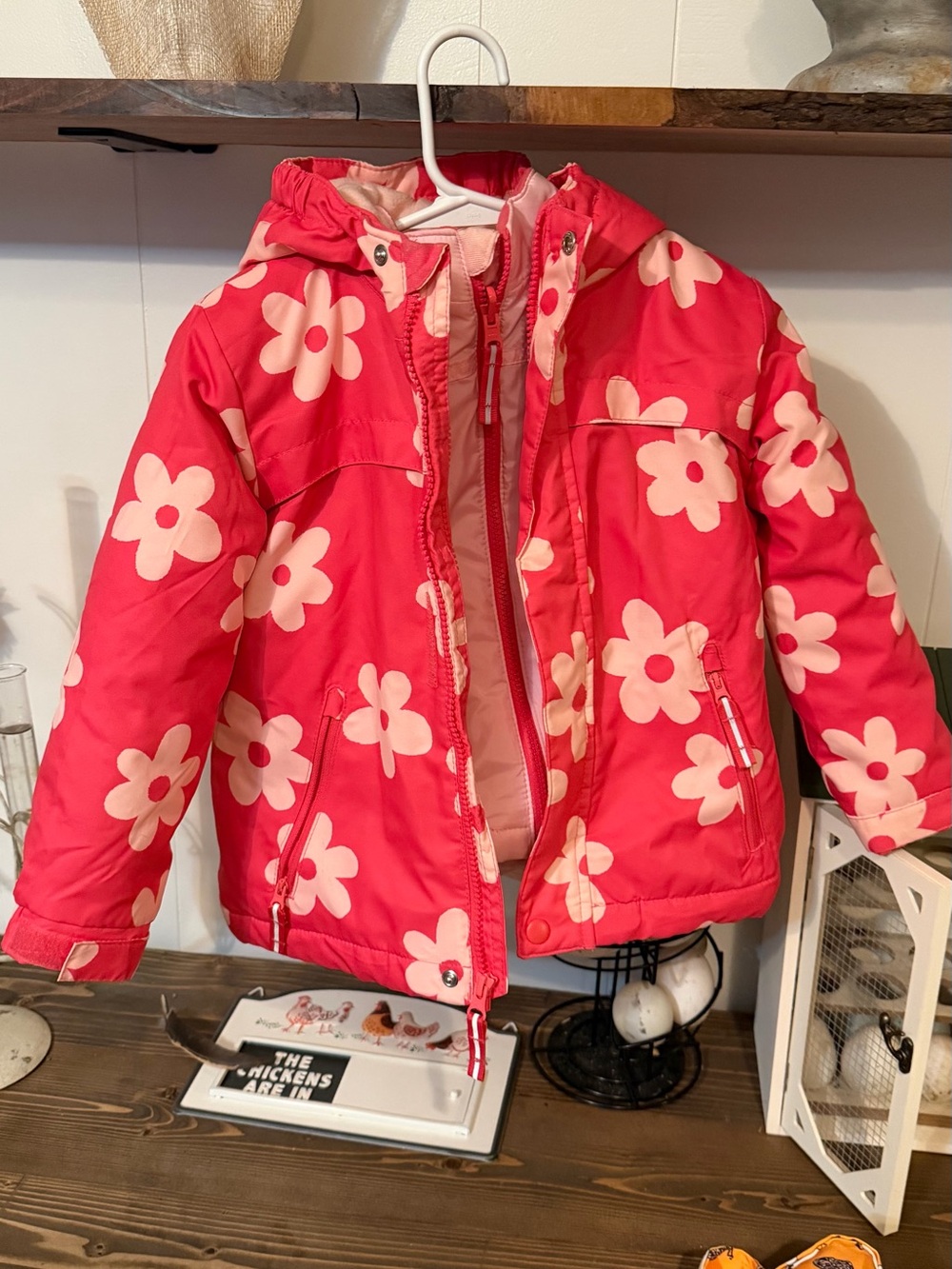 Girls' Pink Floral Hooded Winter Jacket by cat and jack
